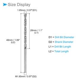 CoCud Micro Drill Bit 1.85 mm Drill Bit Diameter 48 mm Total Length 6542 High-Speed Steel Fully Ground Turned Drill Bit (Application: for Copper Metal Wood) Pack of 10