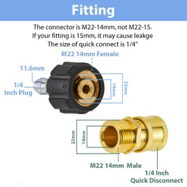 Alrens Pressure Washer Adapter Sets, M22 14mm to 1/4 Inch Quick Connect Fittings Kit, High Pressure Hose Connect for Home, Garden, Vehicles Cleaning, 5000 PSI