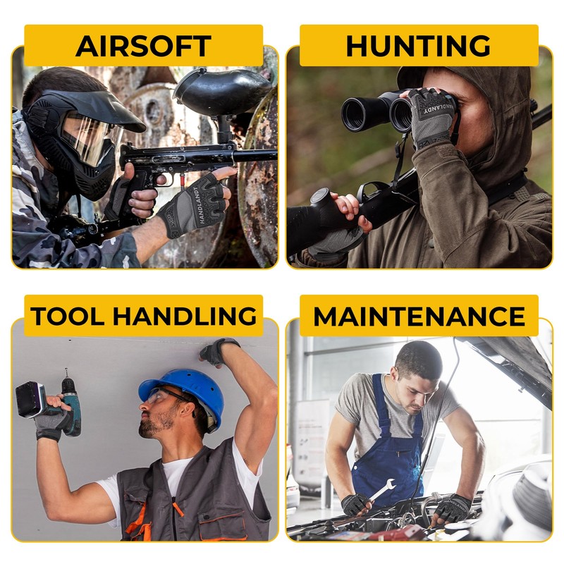 HANDLANDY Fingerless Work Gloves, Padded Work Gloves with Grip for
