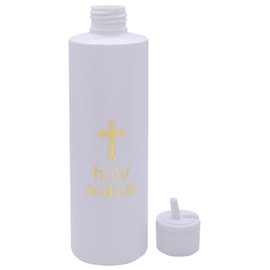 VILLAGE GIFT IMPORTERS White Holy Water Bottle with Flip Nozzle Twist Cap | Gold-Tone Cross Printed on Front | Great for Transporting Holy Water from Church to Home | Travels Easily