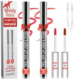 2pcs Lip liner Stain Peel Off,Lip Stain Waterproof Long Lasting,2-in-1 Lip Liner with Tweezer,Non-Fading Peel Off Lip Color,Stay On All Day,Perfect for Gift ,Highly Pigmented Color(Nude+Cocoa)