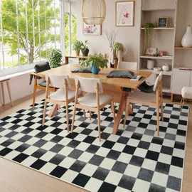 Seavish Ombre Checkered Rug, 8x10 Black and White Rugs for Living Room, Low Pile Soft Bedroom Rug Under Bed Non-Slip Large Checkerboard Modern Neutral Area Rug for Dining Room Playroom