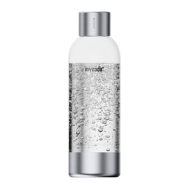 Mysoda: High-quality premium 1 litre water bottle (reusable and BPA-free) for water carbonator, lid and base made of stainless steel, silver