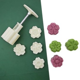 クッキースタンプ ムーンケーキ型スタンプ クッキープレス 秋中のお祭り DIY デコレーション プレス クッキーカッター 型 ラウンド クッキー ビスケットカッターセット フォンダンケーキデコレーション (5 slices of flowers 4 pieces, 50g)