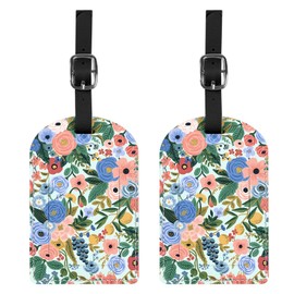BHAHB 2 Pack Luggage Tag Luggage Tags PU Leather Suitcase Tags Aesthetic Cute Funny Travel Bag Labels for Women Girls-Flower Floral Pink Blue