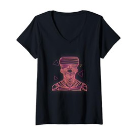 Womens Virtual Reality Graphic Line Art for a VR Gamer V-Neck T-Shirt