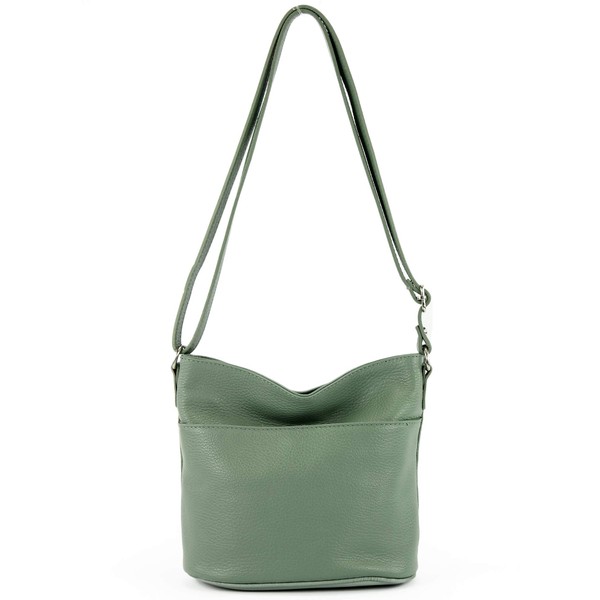 modamoda de - T198 Italian Leather Shoulder Bag Small, grey