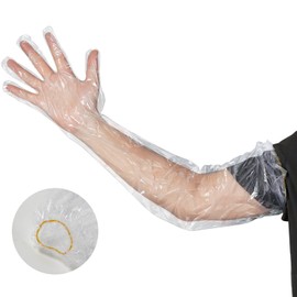 50pcs Disposable Long Plastic Gloves Full Arm Long Sleeve Gloves Veterinary Field Dressing Gloves Extra Long Sleeve Gloves for Veterinary Insemination House Cleaning Gardening(White)