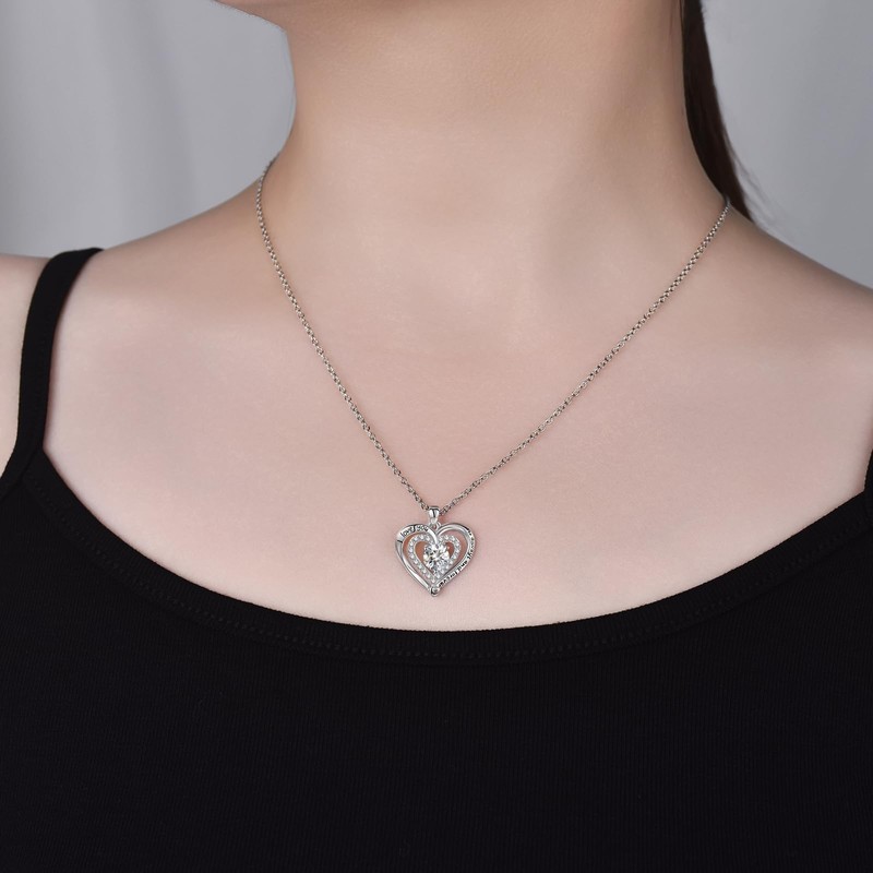 YAUFUZE I Love You Forever Heart Platinum Plated Necklace, White