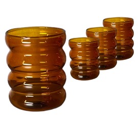 Ninth Calico 4-Piece Drinking Glasses Set – Sierra Bubble Glassware for Cocktails, Iced Coffee, Espresso, Water, Soda, Tea – Ideal Kitchen & Home Gift (Amber)