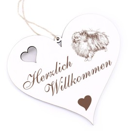 Herzlich Willkommen Sign, Pomeranian Pomeranian Pomeranian, Decorative Heart, Wooden Welcome Sign, Door Decoration