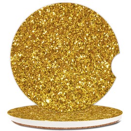 Absorbent Cup Holders Car Coasters,2 Pack Ceramic Stone Drinks Coaster Set for Women Man 2.56"(Art Gold Glitter)