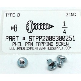 AMERICANINTEGRATEDSUPPLY.COM #8x1/4 Pan Head Phillips Tapping Screws Type B Steel Zinc Plated (50)