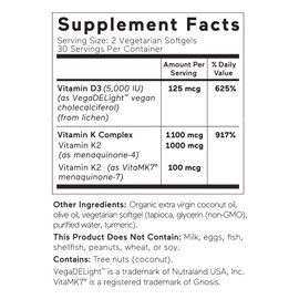SMARTERNUTRITION Smarter Nutrition Plant-Based Vitamin D3 5000 IU with Vegan Vitamin K2 - Dietary Supplement for Immune Support, Bone & Arterial Health in Vegetarian Softgels - 180 Count(Pack of 3) - 90-Day Supply