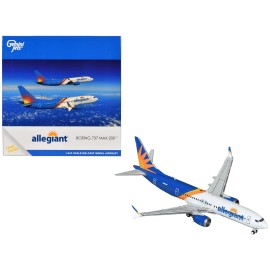 DCD Boeing 737 MAX 200 Diecast Model Airplane 1/400 Scale Commercial Aircraft (N810MG) White Blue GeminiJets Casting Allegiant