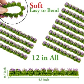 Warmtree 12 Pcs Miniature Flower Strips Miniature Road Shrub Strips Static Grass Shrub Clusters for DIY Building Model Railway Train Diorama Supplies Fairy Garden Mini House Scenery Landscape(Purple)