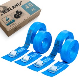 valonic Iceland - tie Down Straps with Protection pad, 4 Pieces, 4m, 500kg bs, cam Buckle, TÜV Rheinl. Certified, Blue, Lashing Straps for roof Rack, Kayak, Bike, car