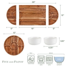 Fitz and Floyd Charcuterie 3 Part Magnetic Acacia Wood Adjustable Serving Board