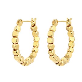 HUGE SWAN Gold Metallic Cube Beaded Hoop Earrings 14K Gold Plated Chunky Gold and Silver Earrings