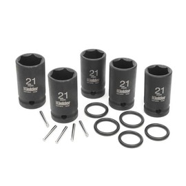 Kielder KWT-125-PO5 1/2" Mid-Size 21mm Scaffolding Impact Sockets (52mm Long) with Pin & O-Ring (5 Pack)