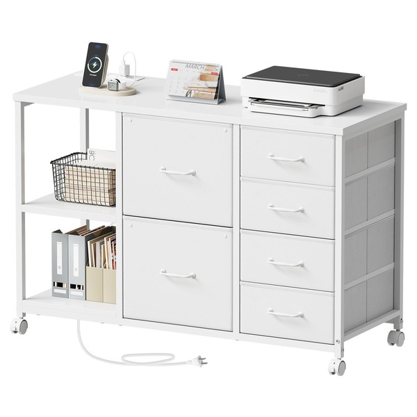 Maihail 6 Drawer File Cabinet with Charging Station Rolling Printer