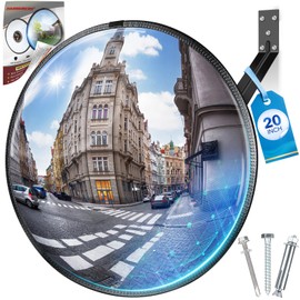 Narremcoy 20" HD Acrylic Convex Mirror - 160 Adjustable Wide Angle View, Leather Frame & ABS Back, Blind Spot Mirror for Indoor/Outdoor Use in Garage, Warehouse, Driveway, Store & Office Security