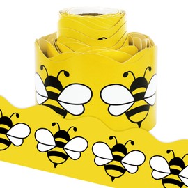 Whaline 32.8Ft Summer Bee Bulletin Board Border Yellow Black Bee Die Cut Trim Border Roll for Summer Bee Day Home Party Supplies