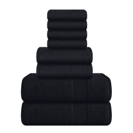 Belizzi Home 8 Piece Towel Set 100% Ring Spun Cotton, 2 Bath Towels 27x54, 2 Hand Towels 16x28 and 4 Washcloths 13x13 - Ultra Soft Highly Absorbent Machine Washable Hotel Spa Quality - Black