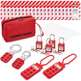 Frcctre 55 Pcs Electrical Lockout Tagout Kit, Group Lockout Hasps, Lockout Tags, Safety Padlocks with Number(2 Keys Per Lock), Nylon Ties with Red Pocket Bag