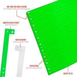 WristCo Neon Green Plastic Wristbands - 100 Pack Wristbands For Events