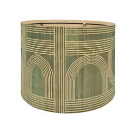 Rustic Bamboo lamp Shade, Decorative Abstract Geometric Green Figure,Groovy Unique, Translucent Barrel Lamp Replacement Accessories, 30x23cm