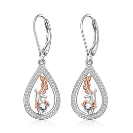 Axolotl Earrings for Women Dangle Hanging Mexican Jewelry Sterling Silver Cubic Zirconia Earrings 925 Animal Cute Dainty Axolotl Gifts for Axolotl Lovers Friend Mom Sister