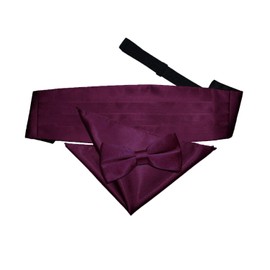 DQT Plain Satin Men's Formal Casual Wedding Pre-Tied Bow Tie Pocket Square & Classic Cummerbund - Plum
