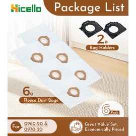 6 Pack 49-90-2016 Fleece Dust Bags Compatible with Milwaukee 0960-20 M12 & 0970-20 M18 PACKOUT Vacuum | Reusable 600D | Fits M12 FUEL 1.6 Gal & M18 FUEL 2.5 Gal Wet/Dry Vac (0960-21) with 2 Holders