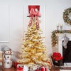 YUEMING Christmas Tree Topper Hat, Red Hat with Striped Bow