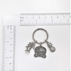 Hawaii beach theme custom keychain. Includes State of Hawaii and choice of two additional beach themed charms including Pineapple, Palm Tree, Starfish, Shell, Tropical Fish, Ship Wheel, Anchor, etc.