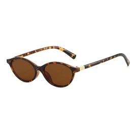 LJCZKA Retro Ovale Sonnenbrille für Damen Herren, 90er Vintage Kleine Katzenaugen Sonnenbrille Mode y2k Oval Brille Schmal Rahmen mit UV Schutz (Leopard Braun)