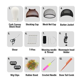 STUDIO LIMITED Polyurethane Canvas Block Head DIY Wig Making Kit (12pcs), Mannequin Head with Stand for Styling and Display (23" Set)