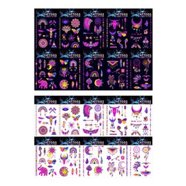 UV Indian Temporary Fake Tattoos Long Lasting 3D Realistic Tatoo Stickers Floral Sun Waterproof Watercolor Tattoos For Women Arm Neck Brirthday Party Adult Art (Style 17)