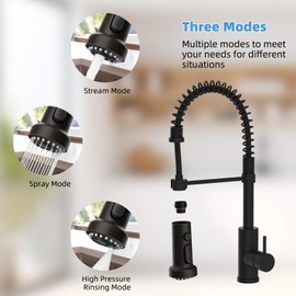 Hibbent Stainless Steels Pull Down Kitchen Faucet Head Replacement, 3 Function Sink Sprayer Head with 15 Adapters, Compatible with Moen, American Standard, Delta, Kohler Faucets, Oil-Rubbed Bronze