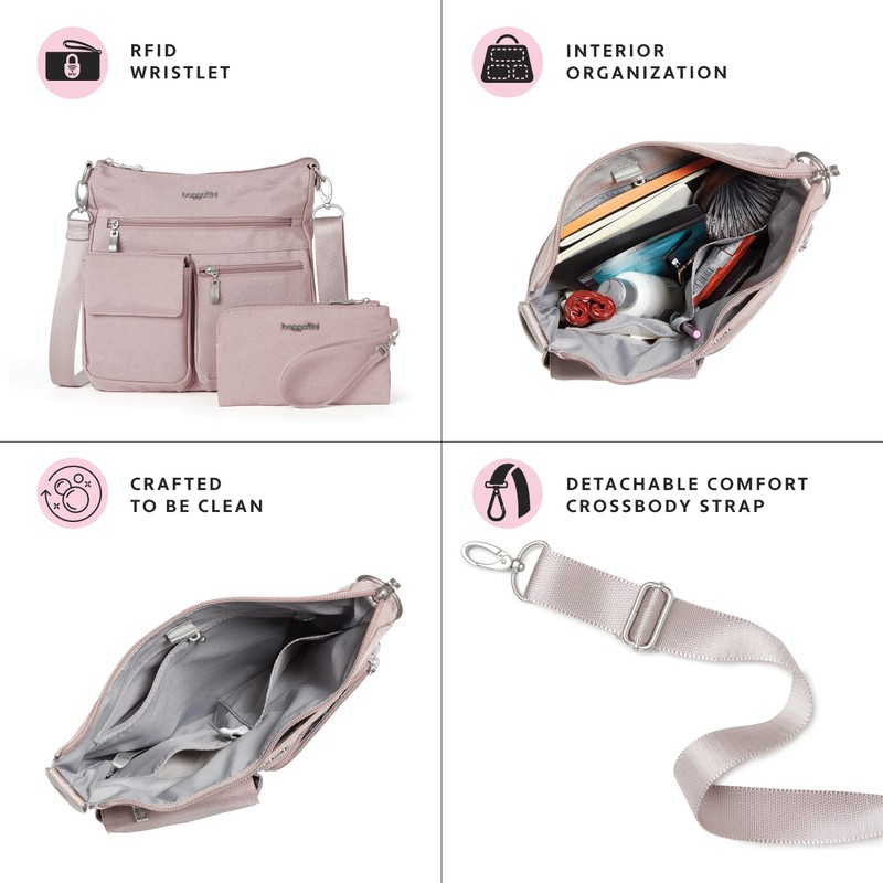 Baggallini Women's Modern Everywhere Slim Crossbody, Blush Shimmer