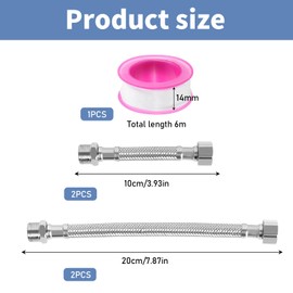 4 Stück Flexschlauch 3/8", Edelstahl Flexschlauch 3/8 Zoll mit Dichtungsband, 20cm/10cm Flexibler Armaturenschlauch Verlängerung für Wasserhahn, Panzerschlauch 3/8" Überwurf und Außengewinde