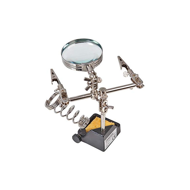 DURATOOL D03285 Third-Hand Clamp Tool with Magnifier & Soldering Iron