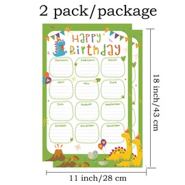 2 Pack Birthday Chart for Classroom 17 x 11 Inch Birthday Poster Reusable Birthday Calendar Laminated Bday Chart Preschool Bulletin Board Decorations Back to School Supplies Office Family Dinosaur