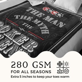 Poker Gifts for Men, Unique Poker Player Gifts, The Man The Myth The Poker Legend Flannel Throw Blanket for Poker Lovers, 50 x 65 Inch, Skin Friendly, Poker Blanket for Men, Birthday Gifts