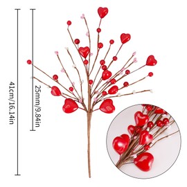 FLOERVE Valentine's Day Decor, 6 PCS Red Pink White Heart and Berry Valentine's Day Picks, Artificial Berry Flowers for Valentine's Day Wedding Floral Arrangement Wreath Table Centerpiece Decoration