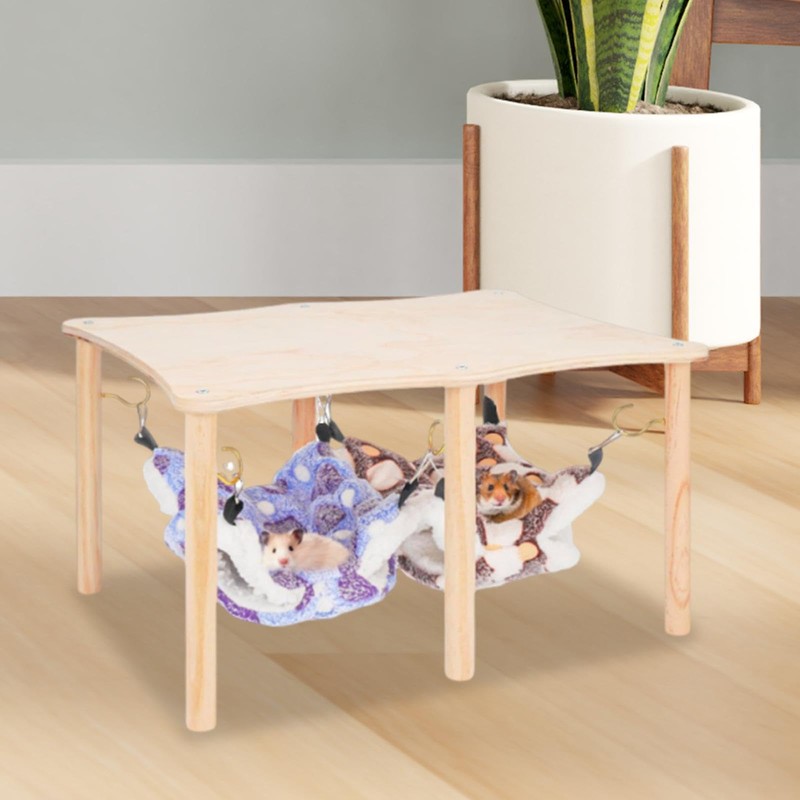 Fenteer Guinea Pig Hammock Hideout with Wooden Stand Double Hammocks