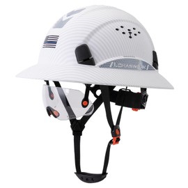 LOHASWORK Full Brim Hard Hat Construction OSHA Approved Vented Hard Hat Cascos De Construccion 6 Point Adjustable Ratchet Suspension Matte White Graphite Pattern