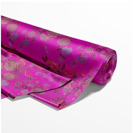 Chinese Floral Brocade Fabric, 36 Inches/91 cm Wide, Luxurious Decorative Woven Material with Intricate Embroidery Designs, Home Décor Fabric, and Cushion Covers(Cerise - 1 Metre)