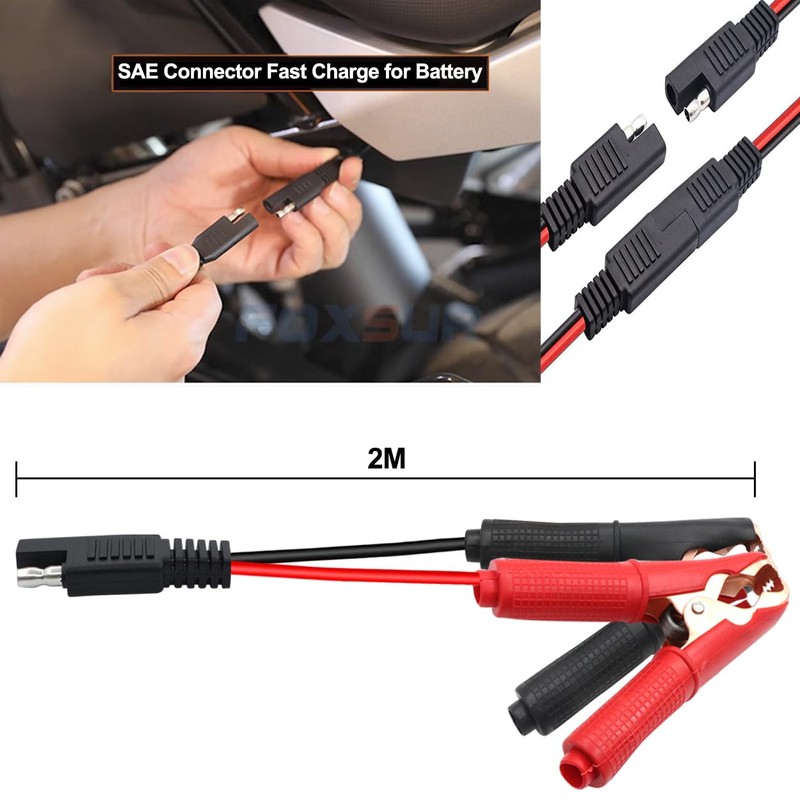HuaLiSiJi Battery Alligator Clip to SAE Connector Extension Cable 14AWG